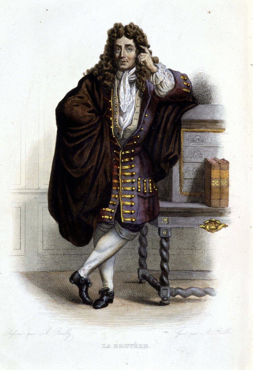 Muotokuva Jean de La Bruyeresta, ranskalaisesta kirjailijasta ja moralistista (1645-1696), Ed. Mennechet, "" Le Plutarque francais"" tekijältä French School