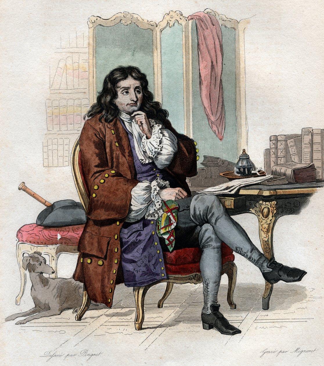 Jean de La Fontainen (Lafontaine) (1621-1695), ranskalaisen fabulistin ja runoilijan muotokuva. tekijältä French School