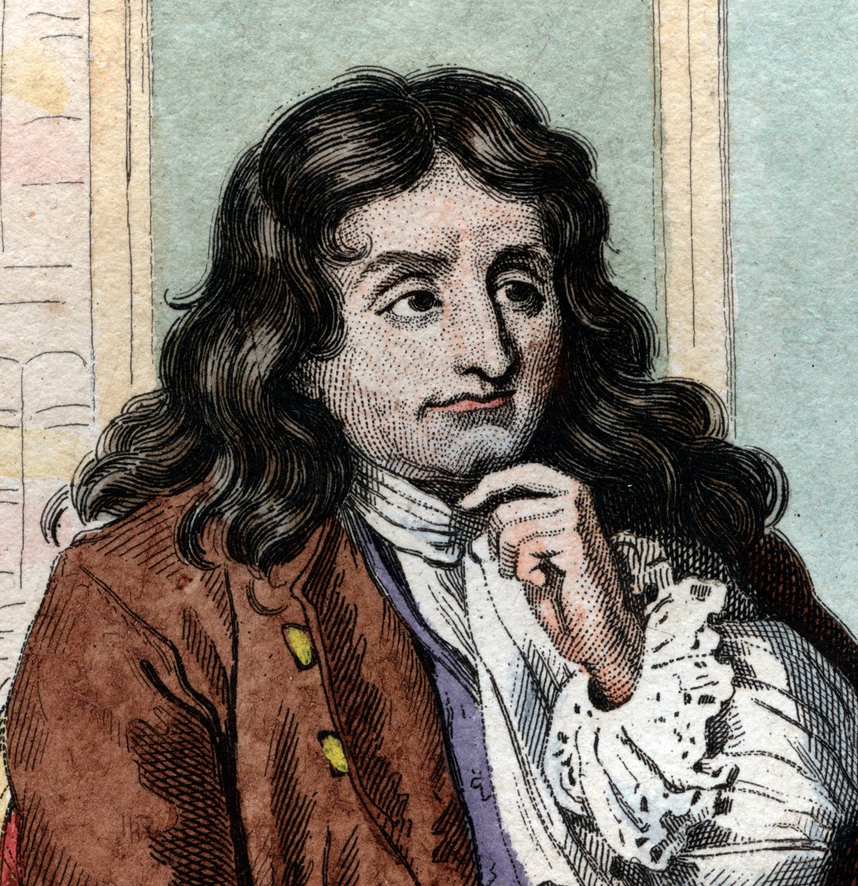 Jean de La Fontainen (Lafontaine) (1621-1695), ranskalaisen fabulistin ja runoilijan muotokuva. tekijältä French School