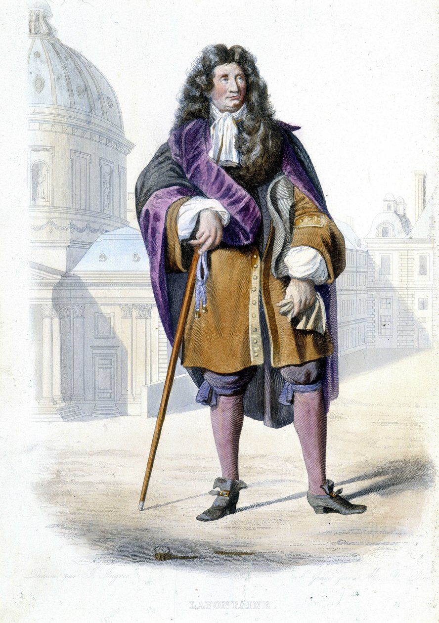 Jean de La Fontainen, ranskalaisen kirjailijan (1621-1695) muotokuva - julkaisussa Toim. Mennechet, "" Le Plutarque francais"" tekijältä French School