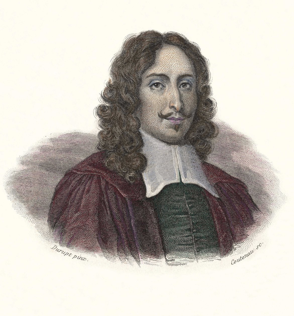 Ranskalaisen runoilijan ja näytelmäkirjailijan Jean de Rotroun (1609 - 1650) muotokuva teoksessa "Portraits des Hommes Useful". tekijältä French School