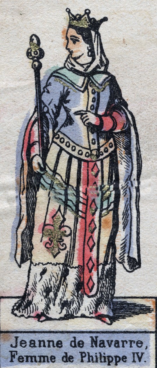 Navarralaisen Jeanne Ieren (1273-1304), ranskalaisen Philip IV:n vaimon muotokuva. (Kapetian dynastia). Kuvitus 1800-luvun lopulla. tekijältä French School