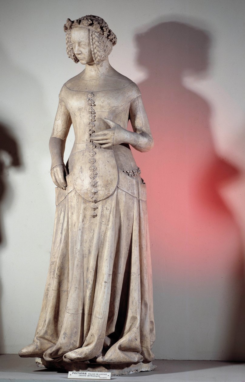Jeanne de Boulognen, Berryn herttuan vaimon (1340-1416) muotokuva Veistos vuodelta 1385 Poitiersin oikeuspalatsista. Pariisi, Museum of Monuments englanti tekijältä French School