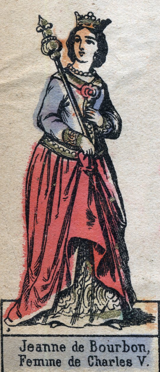 Jeanne de Bourbonin (1337-1378), ranskalaisen Kaarle V:n vaimon muotokuva. (Kapetian dynastia). Kuvitus 1800-luvun lopulla. tekijältä French School