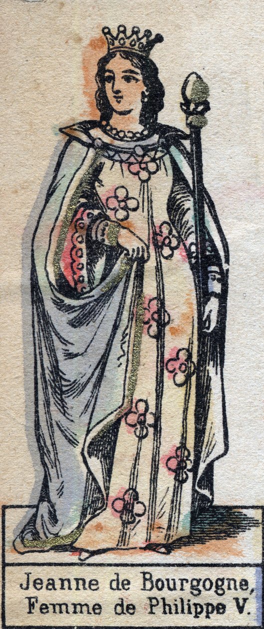 Muotokuva Jeanne Burgundiasta (n. 1291-1330), ranskalaisen Philip V:n vaimo. (Kapetian dynastia). Kuvitus 1800-luvun lopulla. tekijältä French School