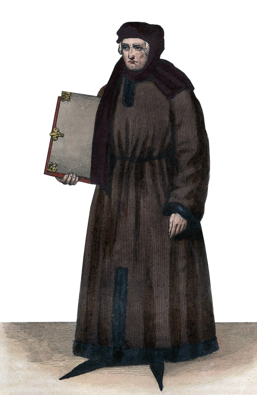 Muotokuva John Froissartista (1337-1404), ranskalaisesta keskiaikaisen Ranskan kronikoista. tekijältä French School
