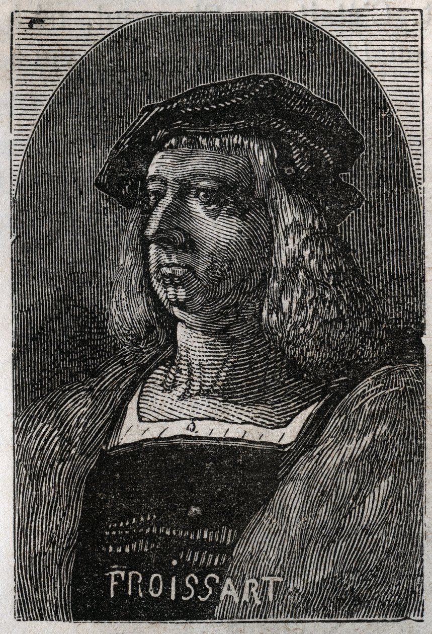 Muotokuva John Froissartista (Jean Froissart) (1337-1404), ranskalaisista keskiaikaisen Ranskan kronikoista - kaiverrus Victor Duruyn (1811-1894) "" Histoire de France" -kirjaan - 1882 tekijältä French School
