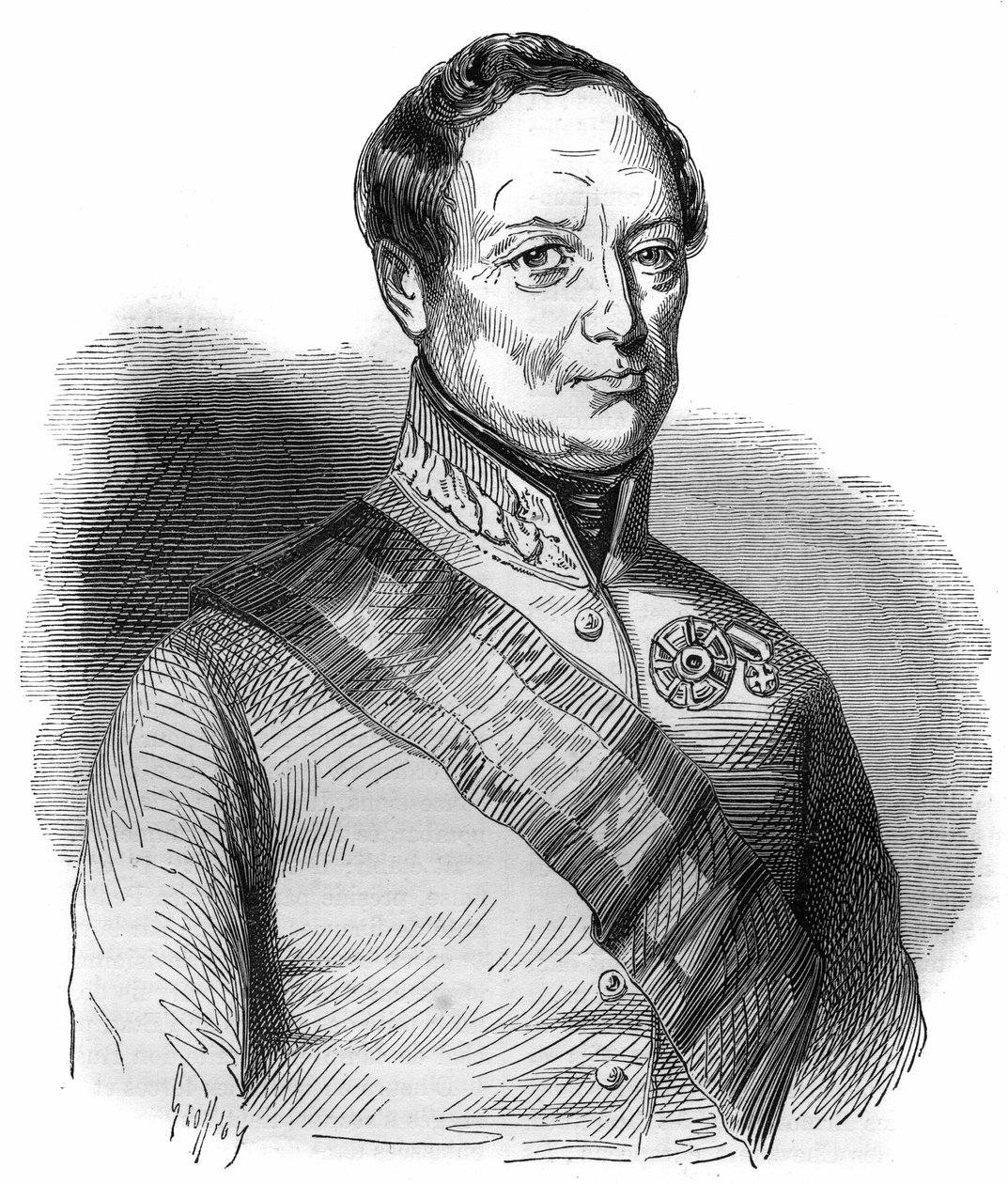 Joseph Wenzel Radetzky von Radetzin (tai kreivi Joseph Radetzkyn (1766-1858) Itävallan marsalkka) muotokuva Maurice Lachatren teokseen "Paavien-kuninkaiden-kuningattaren ja keisarien historia vuosisatojen ajan" tekijältä French School
