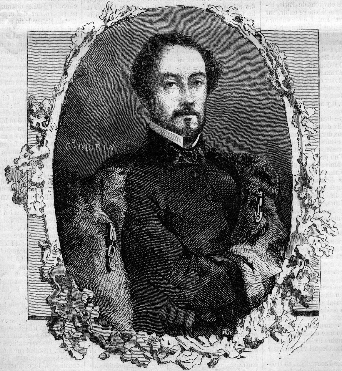 Muotokuva Juan Prim y Pratsista, Reussin kreivistä (1814-1870), espanjalaisesta kenraalista ja poliitikosta. Kaiverrus "" Le Monde Illustré" -julkaisussa nro 151, 3. toukokuuta 1860. tekijältä French School