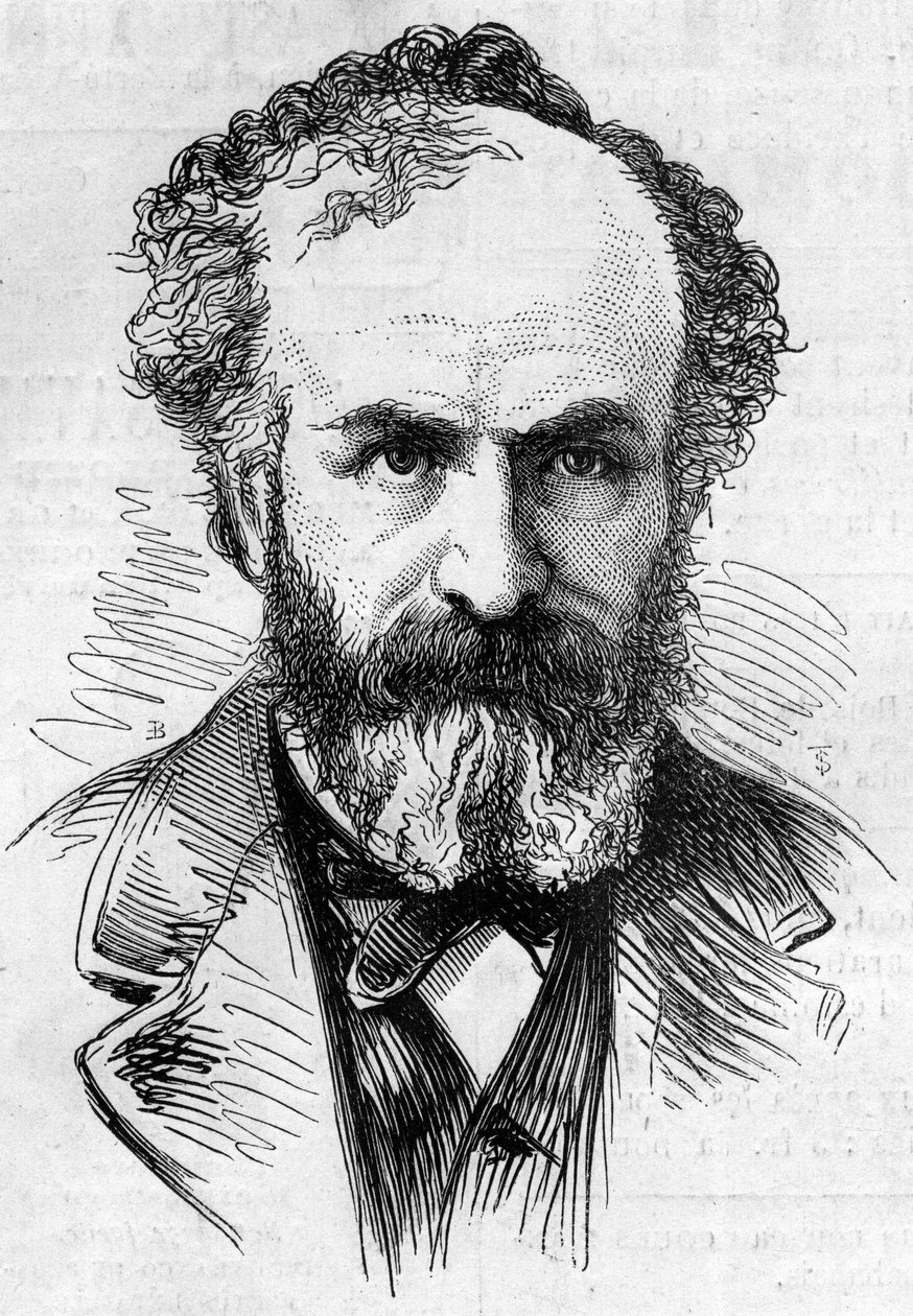 Ranskalaisen tähtitieteilijän Jules Jansenn (1824-1907) muotokuva, menetelmä auringon ulkonemien havainnointiin. Kaiverrus "" Le Monde Illustré" -julkaisussa nro 911, 26. syyskuuta tekijältä French School