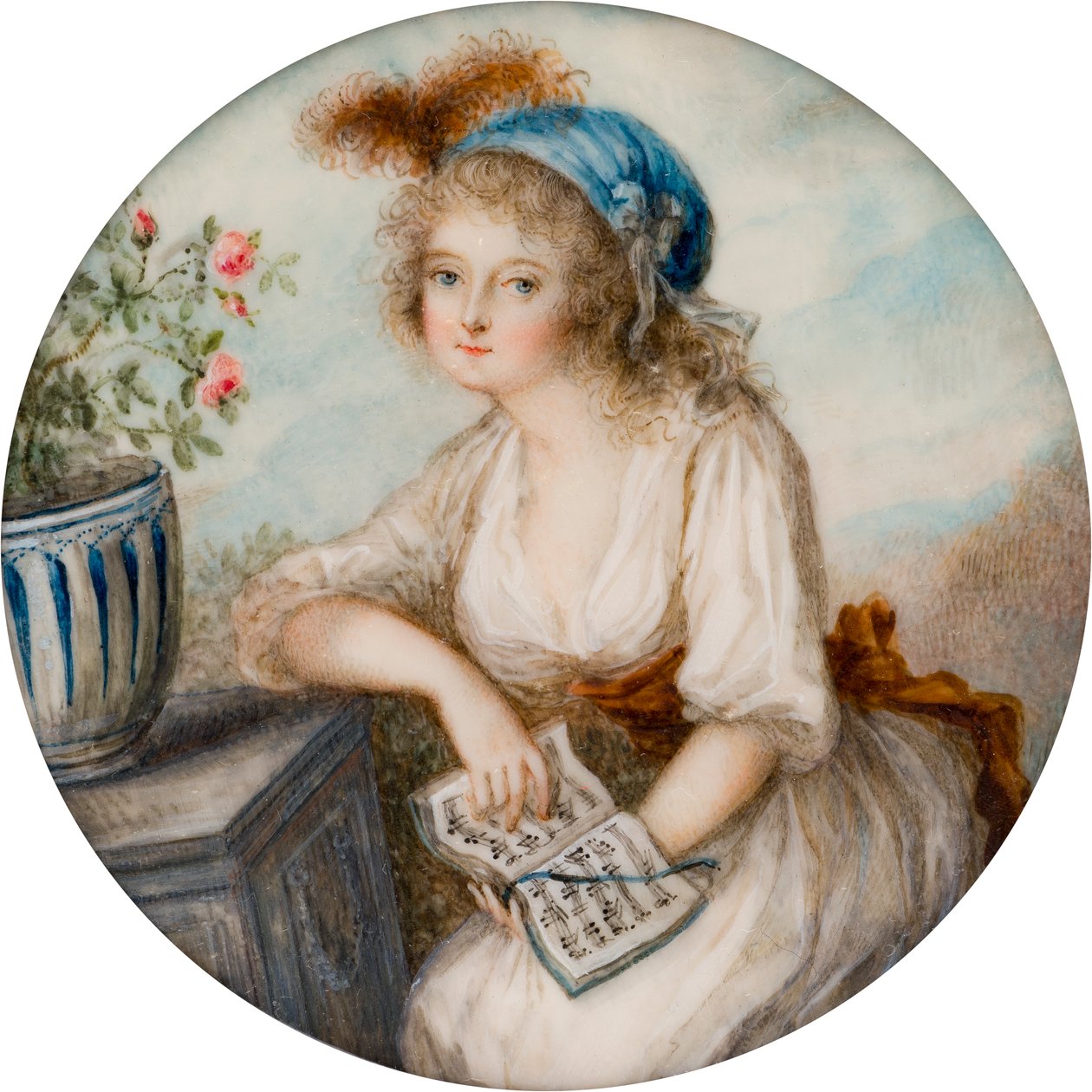 Lady Lucy Byngin muotokuva, Bradfordin ensimmäinen kreivitär, n. 1790 (öljy norsunluulle) tekijältä French School