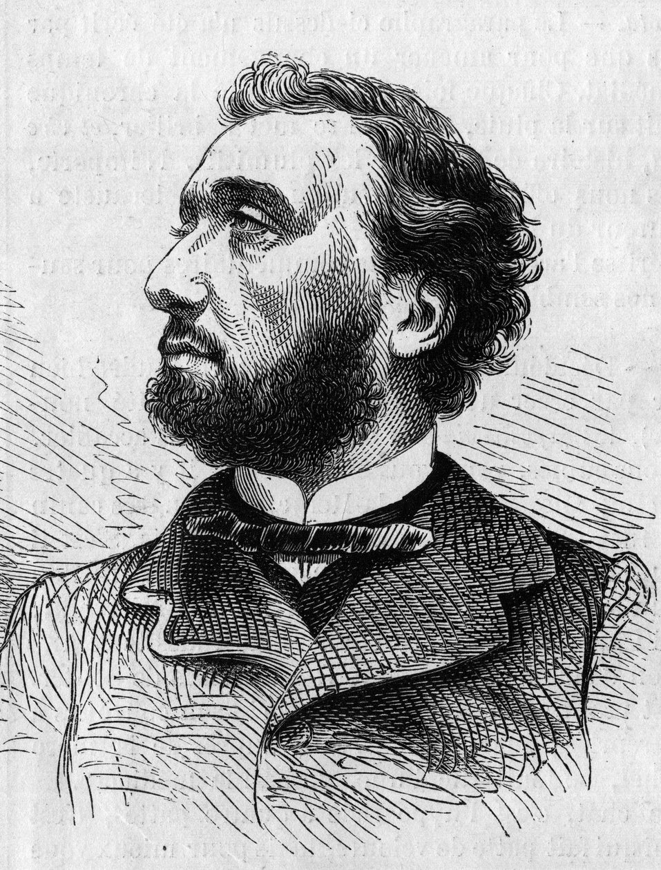 Ranskalaisen poliitikon Leon Gambettan (1838-1882) muotokuva. Kaiverrus "" Kuvitettu maailma"" nro 634, 5. kesäkuuta tekijältä French School