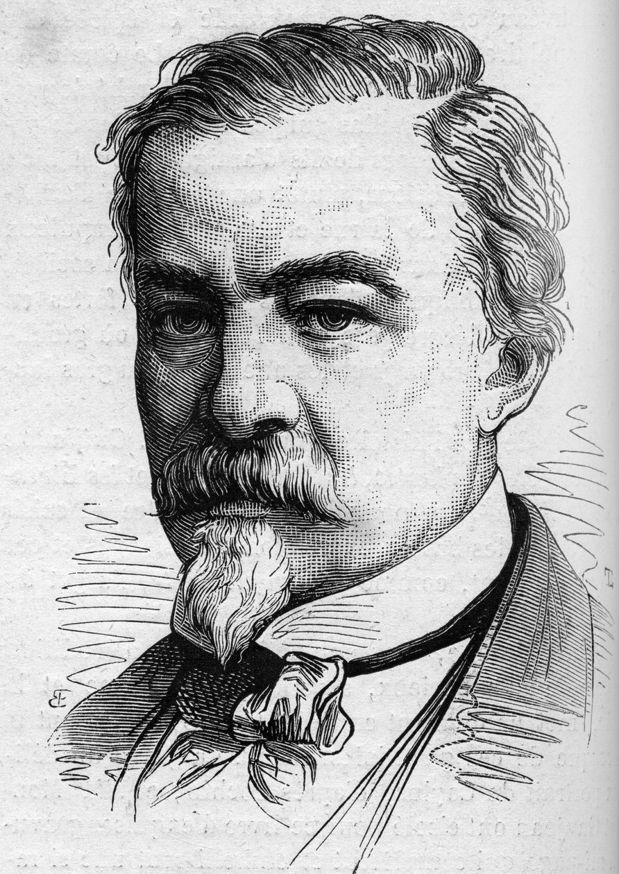 Muotokuva Leon Pleestä (1815-1879), ranskalaisesta toimittajasta ja kirjailijasta. Kaiverrus "" Le Monde Illustré" -julkaisussa nro 1141, 8. helmikuuta tekijältä French School