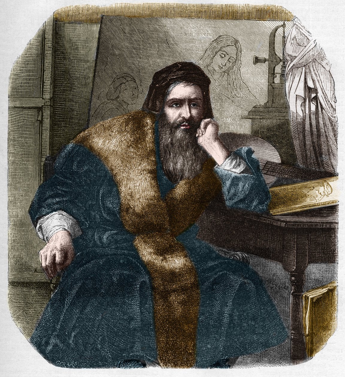 Muotokuva Leonardo da Vincistä (Leonardo da Vinci) (1452-1519). tekijältä French School