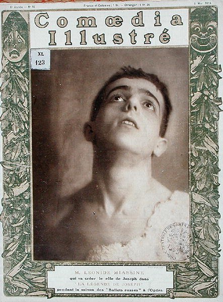 Leonid Massinen (1895-1979) muotokuva, kansikuva Comedia Illustre -lehdestä, 5. toukokuuta 1914 (värilitrokuva) tekijältä French School