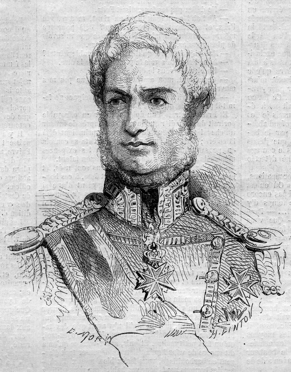 Muotokuva Leopold II:sta (1797 - 1870), Toscanan suurherttuasta. Kaiverrus "" Le Monde Illustré" -julkaisussa nro 108, 7. toukokuuta 1859. tekijältä French School