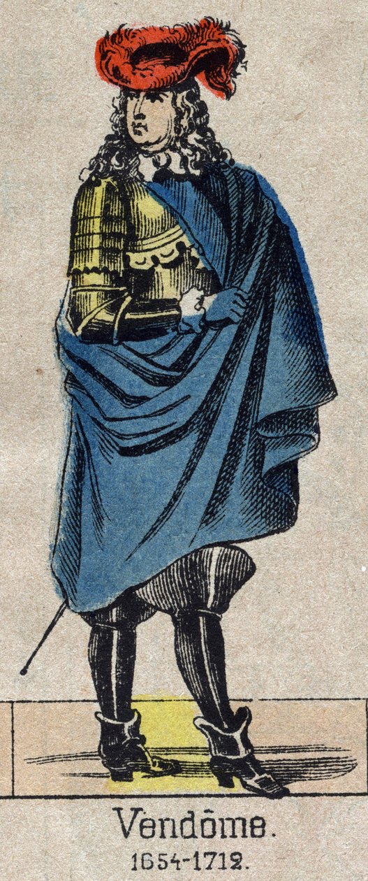 Muotokuva Louis-Joseph (Louis Joseph) de Bourbonista (1645-1712), joka tunnetaan nimellä Grand Vendome, Penthievren ja Mercoeurin herttua, sitten Vendomen herttua ja Ranskan pari. Kuva Epinalista 1800-luvun lopulta. tekijältä French School