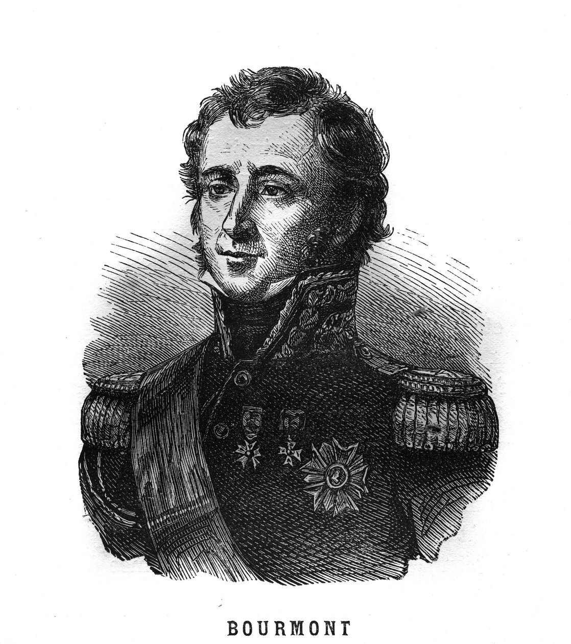 Ranskan marsalkka Louis Auguste Victor de Ghaisne de Bourmontin (1773-1846) muotokuva. Kaiverrus "Les Illustrations De L