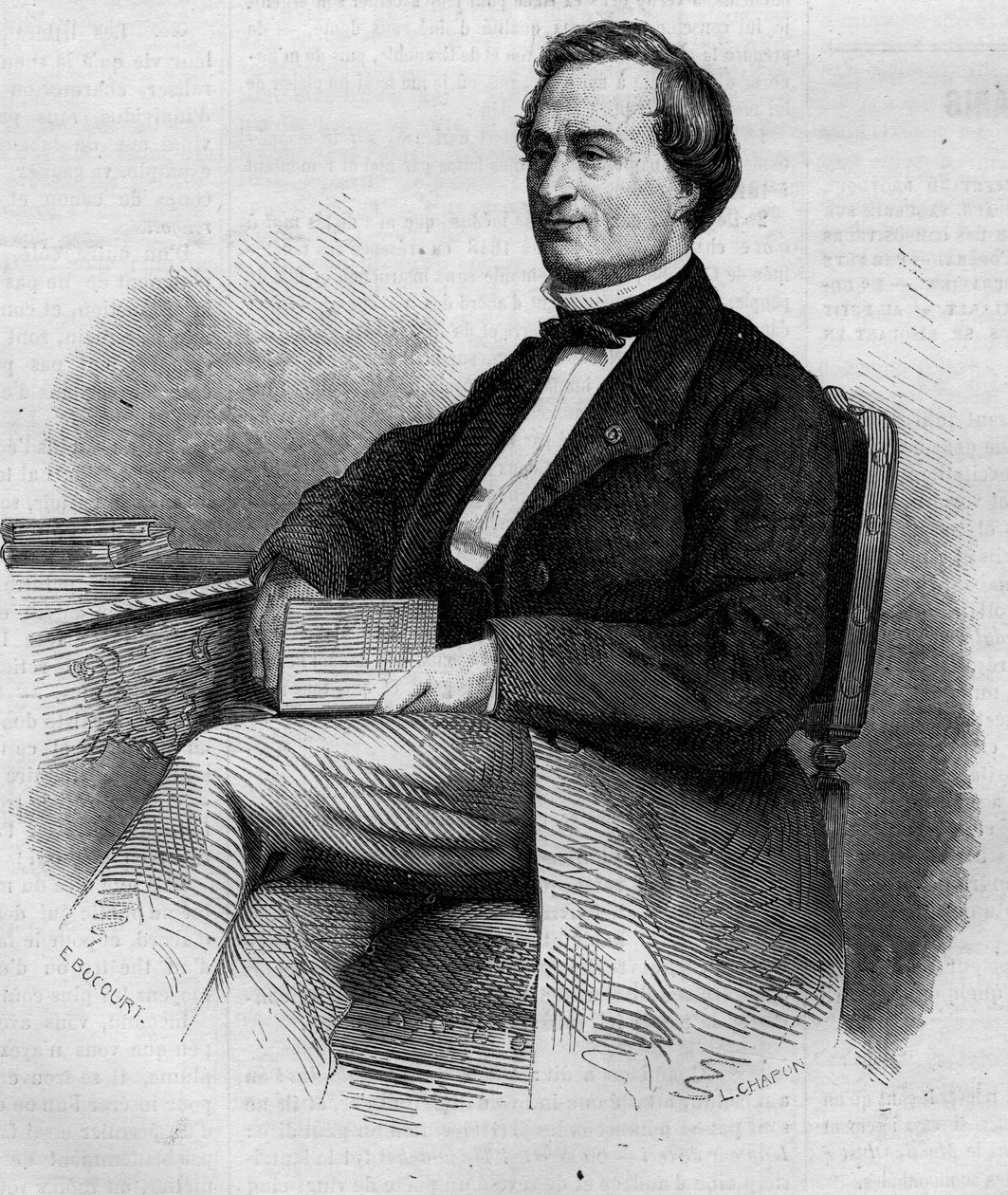 Ranskalaisen tuomarin ja senaattorin Louis Bernard Bonjeanin (1804-1871) muotokuva. Kaiverrus "" Le Monde Illustré" -julkaisussa nro 309, 14. maaliskuuta 1863. tekijältä French School