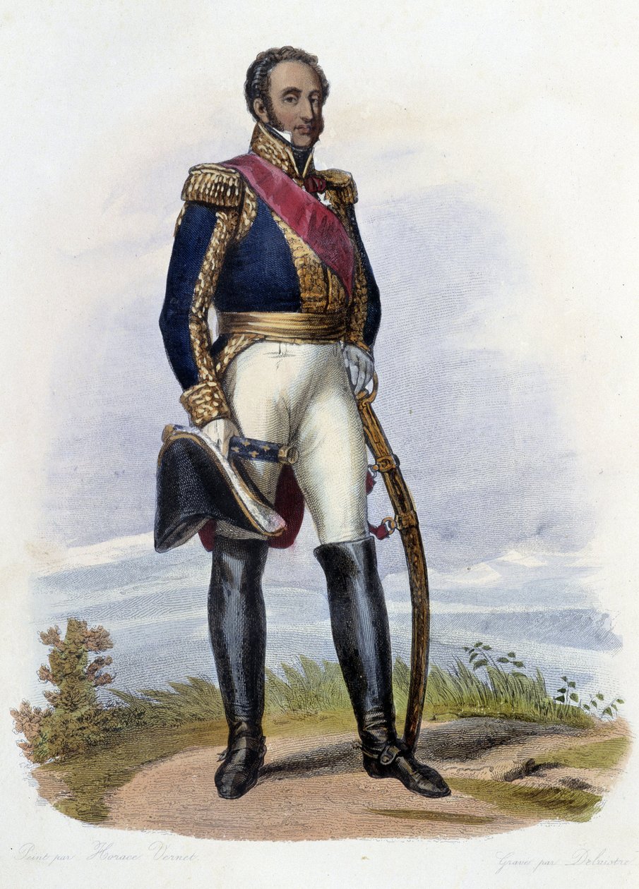 Ranskan marsalkka Louis Gabrielin (Louis-Gabriel) Suchetin (1770-1826) muotokuva. julkaisussa Ed. Mennechet, "" Ranskan Plutarch"" tekijältä French School