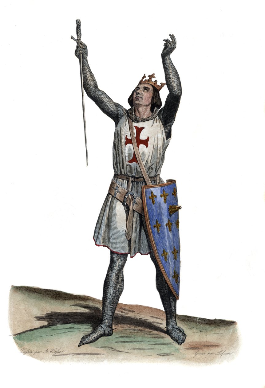 Ludvig IX:n (Saint Louis) (1214-1270), Ranskan kuninkaan muotokuva. kuvitus Edmond Mennechetin "" Ranskan Plutarchista" -kirjasta tekijältä French School