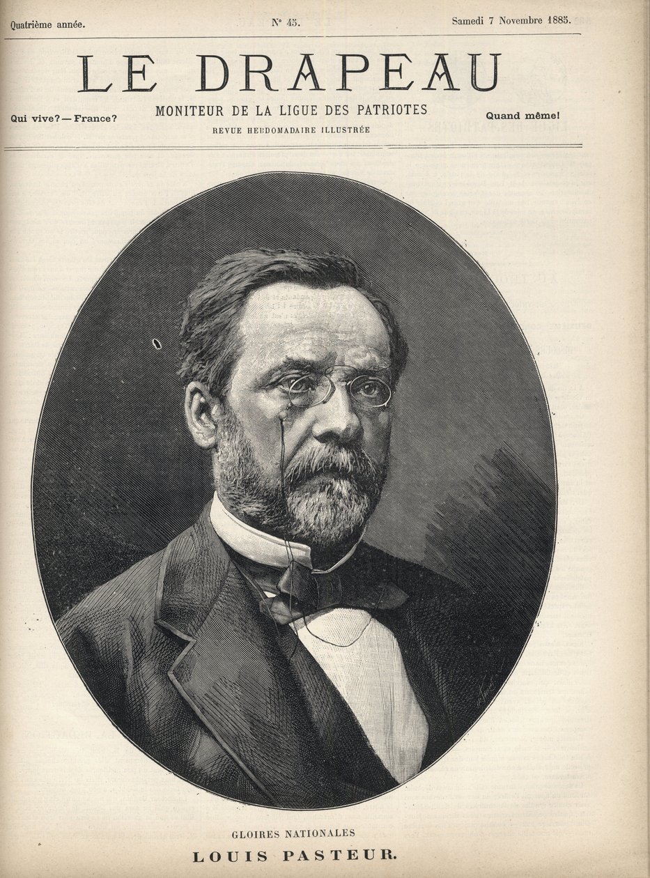 Louis Pasteurin (1822-1895) muotokuva - "The Flag - Monitor of the League of Patriotes" kansi - 7. marraskuuta tekijältä French School