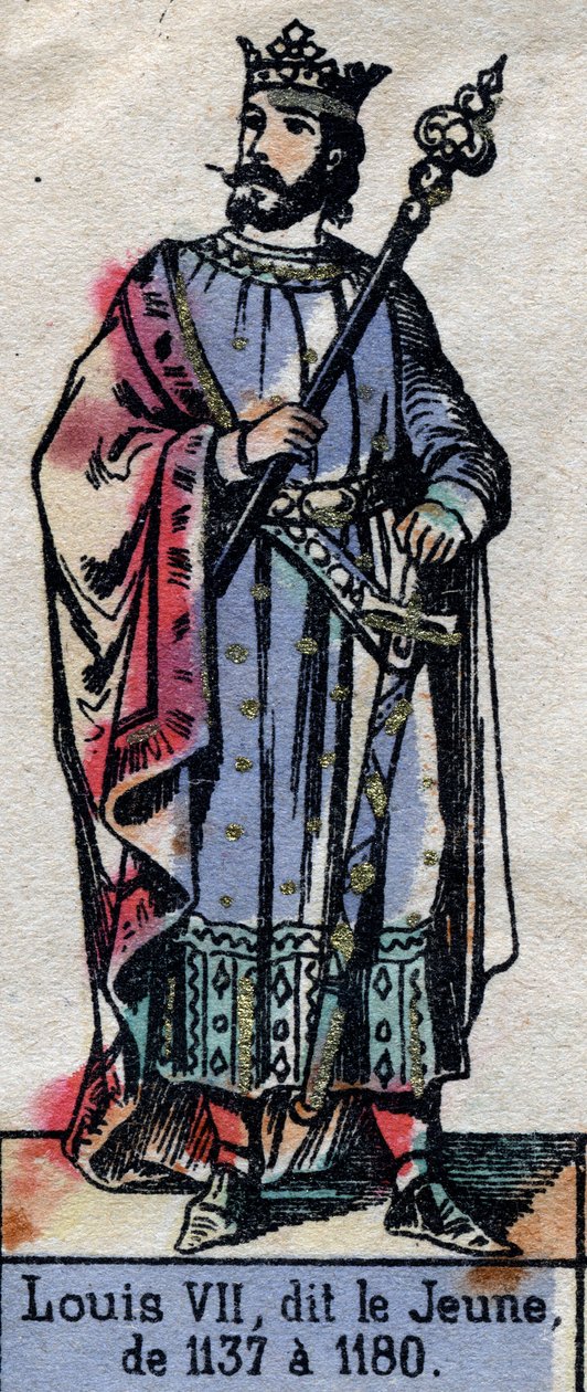 Ludvig VII:n muotokuva Ranskasta, joka tunnetaan nimellä Louis Nuori (1120-1180) (Kapetsialaisten dynastia). Kuvitus 1800-luvun lopulla. tekijältä French School