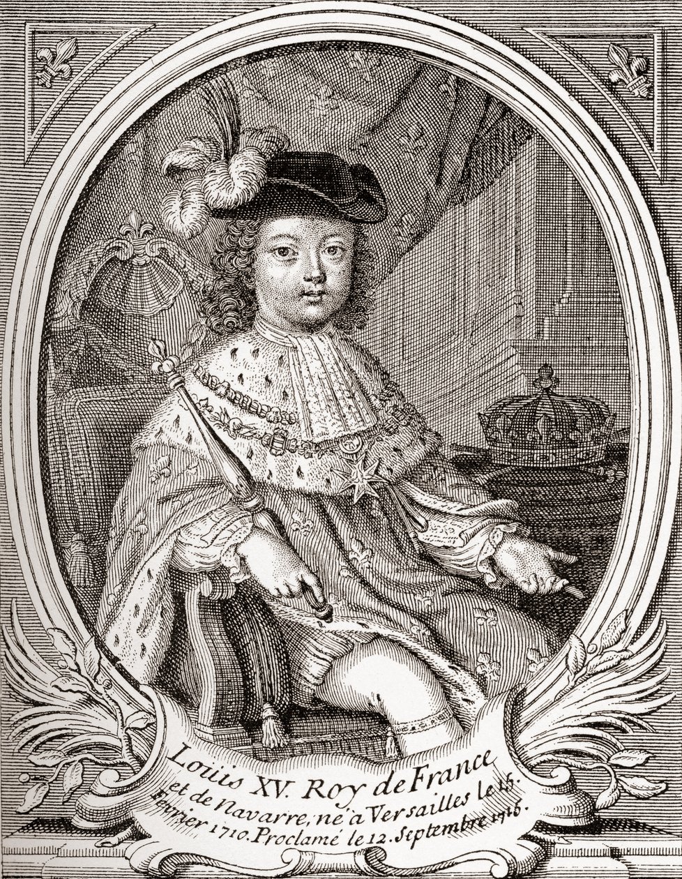 Ludvig XV:n muotokuva lapsena, 1710 1774. Bourbon-monarkki, joka hallitsi Ranskan ja Navarran kuninkaana. Les Heures Libres, julkaistu 1908. tekijältä French School