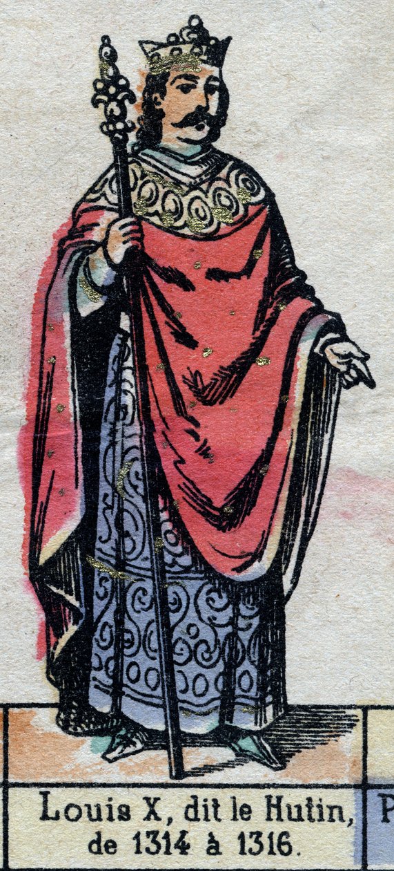 Ludvig X:n muotokuva Ranskasta, joka tunnetaan nimellä Louis the Hutin (1289-1316) (Kapetsialaisten dynastia). Kuvitus 1800-luvun lopulla. tekijältä French School