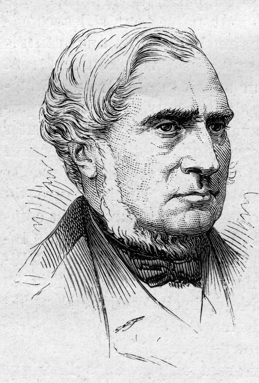 Ranskalaisen poliitikon ja akateemikon Louis de Carnen (1804-1876) muotokuva. Kaiverrus "" Le Monde Illustré" -julkaisussa nro 883, 14. maaliskuuta 1874. tekijältä French School