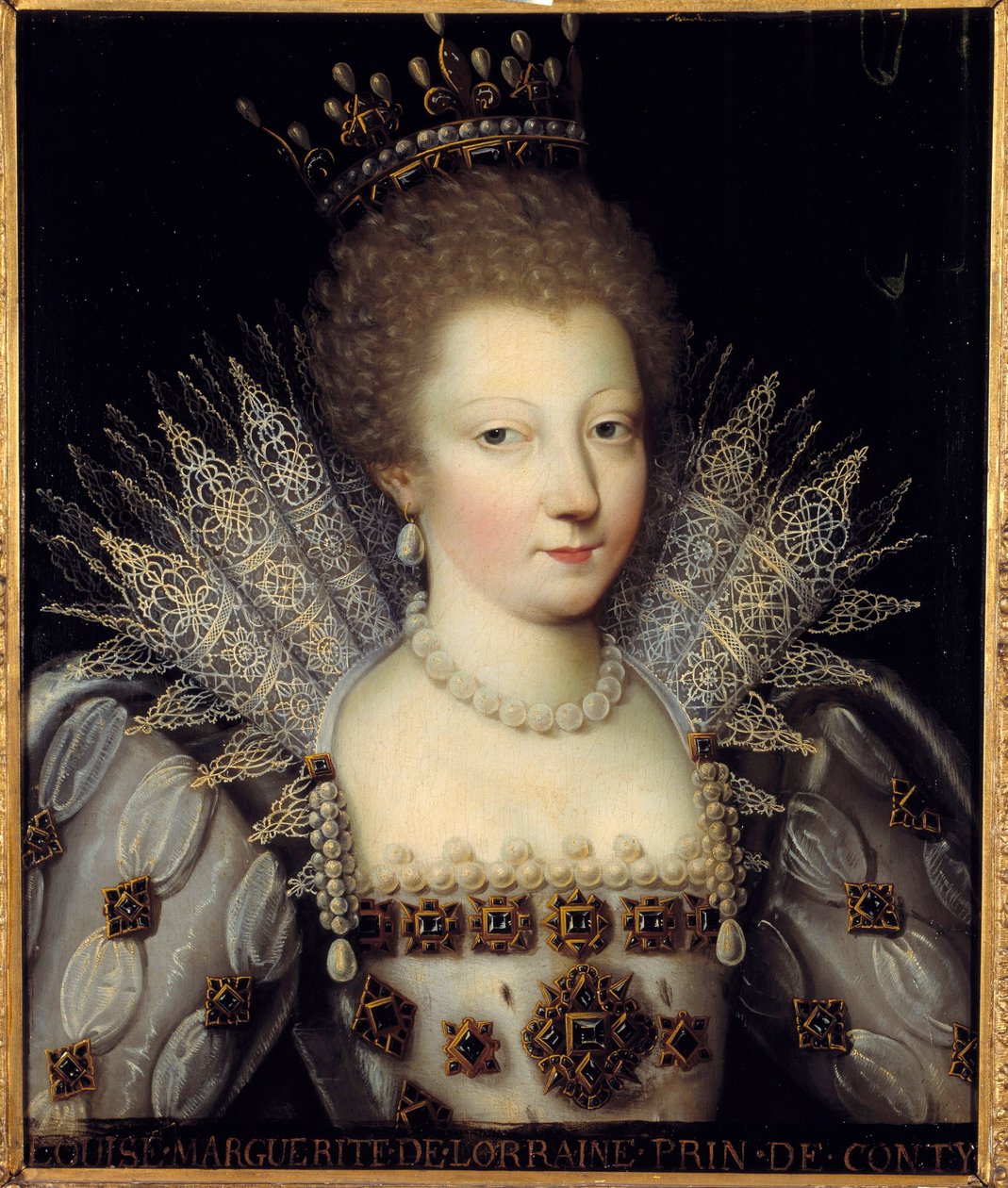 Muotokuva Louise Marguerite de Lorrainesta, 1600-luvun ranskalaisen koulukunnan Contin prinsessasta. Koko 0,57 x 0,47 m Chantilly, Musee Conde tekijältä French School