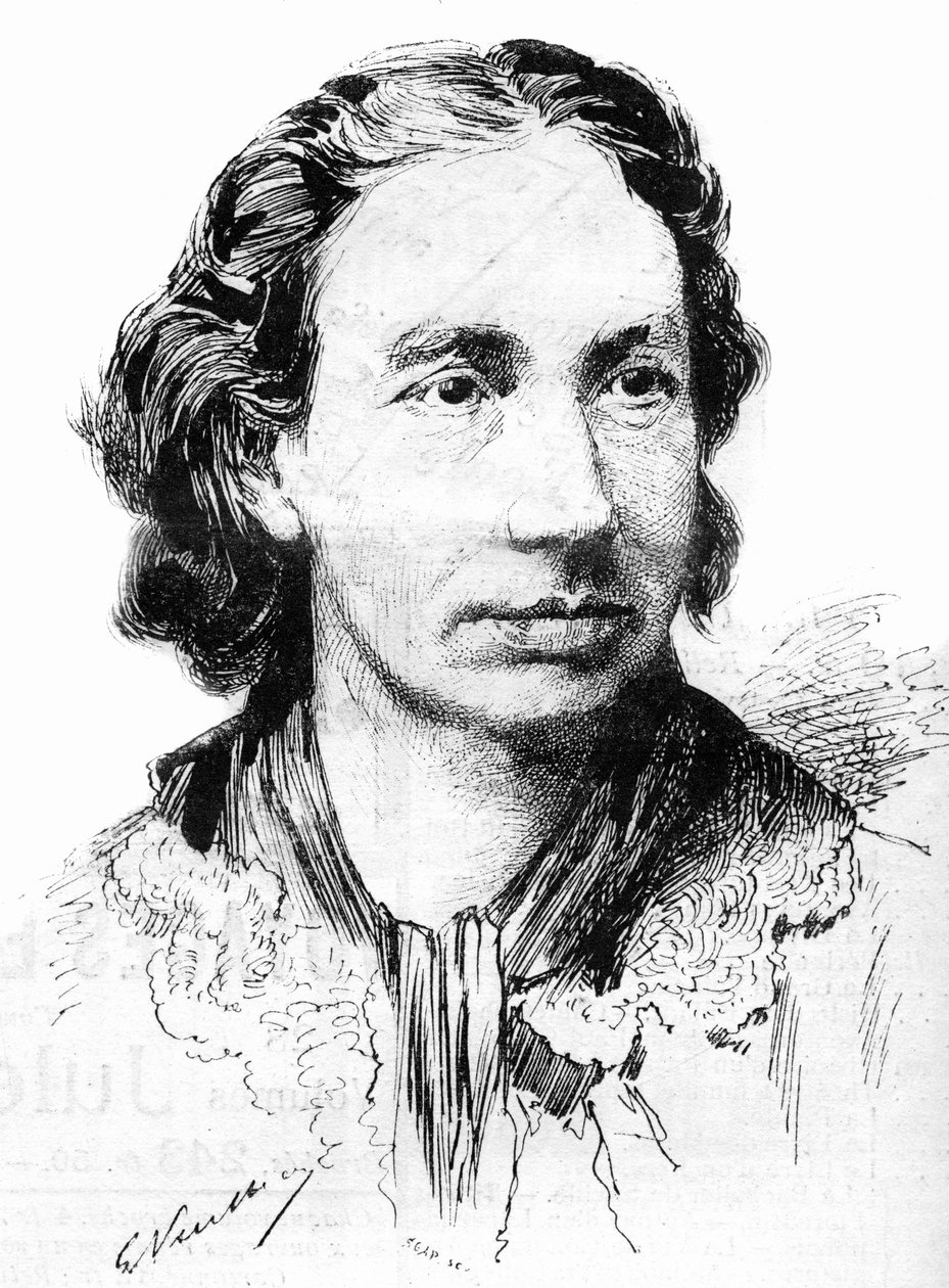 Muotokuva Louise Michelistä (1830-1905), feministiaktivistista ja Pariisin kunnan partisaanista. Täällä vuonna 1887. tekijältä French School