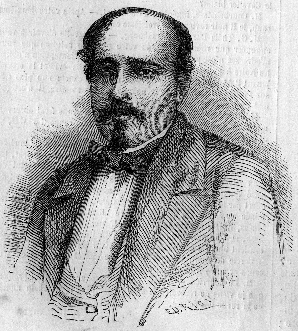 Luiz Augusto Rebello da Silvan (1822-1871), portugalilaisen kirjailijan muotokuva. Kaiverrus "" Le Monde Illustré" -julkaisussa nro 227, 17. elokuuta 1861. tekijältä French School