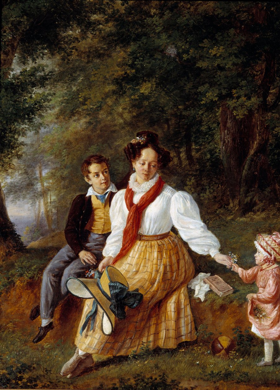 Madame Paul de Lockin muotokuva lastensa kanssa Maalaus 1800-luvun ranskalaisesta koulusta. Sceaux, Ile de France -museo tekijältä French School
