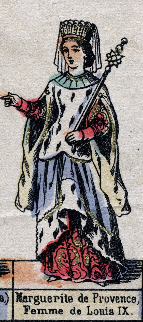 Ranskalaisen Ludvig IX:n vaimon Marguerite de Provencen (1221-1295) muotokuva. (Kapetian dynastia). Kuvitus 1800-luvun lopulla. tekijältä French School