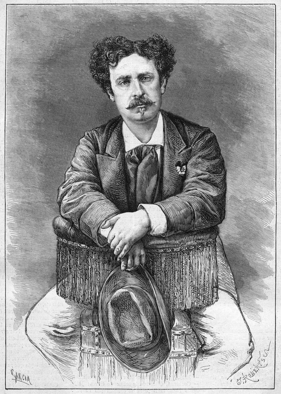 Mariano Fortunyn (1838-1874), espanjalaisen taidemaalarin muotokuva. Kaiverrus "" Le Monde Illustré" -julkaisussa nro 921, 5. joulukuuta 1874. tekijältä French School