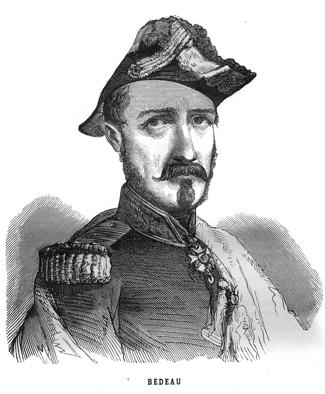 Muotokuva Marie Alphonse Bedeausta, ranskalaisesta kenraalista (1804-1863). Kaiverrus "Les Illustrations De L