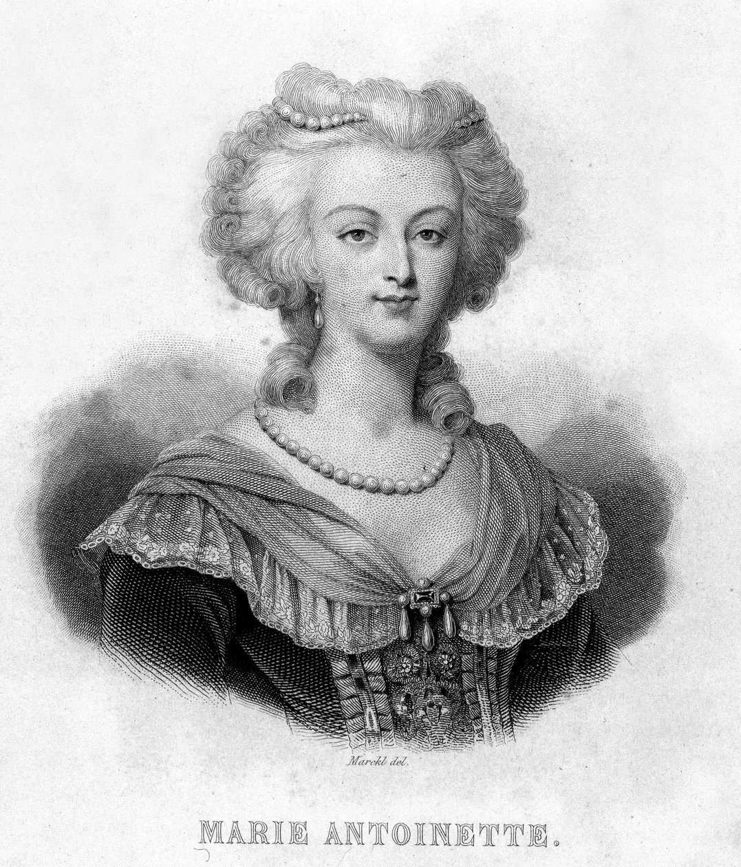 Muotokuva Marie Antoinettesta (1755 - 1793) - Thiersin "" Revolution francaise" -kirjassa. 1800-luvulla tekijältä French School