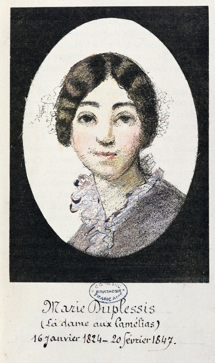 Marie Duplessisin (1824-1847) muotokuva, joka tunnetaan myös nimellä La Dame aux Camelias, 1847 tekijältä French School