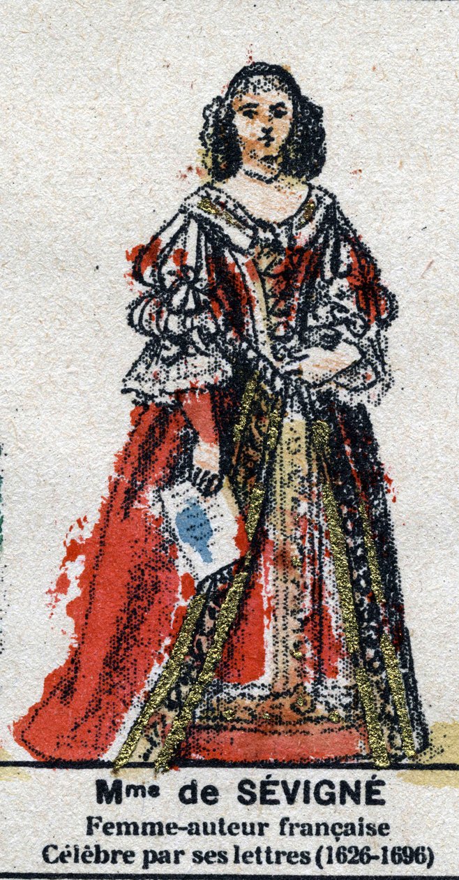 Muotokuva Marie de Rabutin-Chantalista (Rabutin Chantal), Sevignen markiisista, joka tunnetaan Madame de Sevignenä (1626-1696). Teoksessa ”” Galeriede Ranskan kuninkaat ja kuningattaret ja maineikkaat hahmot vuosina 1643–1895”” Kuva epinalista. tekijältä French School