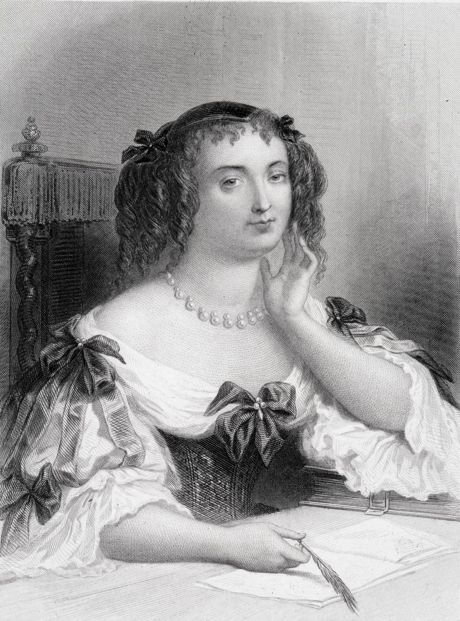 Muotokuva Marie de Rabutin-Chantalista (Rabutin Chantal), Sevignen markiisista, joka tunnetaan nimellä Madame de Sevigne (1626-1696), kirjailija - kaiverrus tekijältä French School
