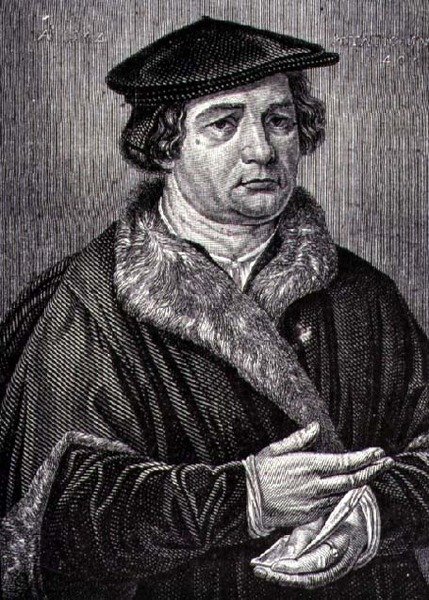 Martin Lutherin (1483-1546), saksalaisen uskonnonuudistajan muotokuva (kaiverrus) tekijältä French School
