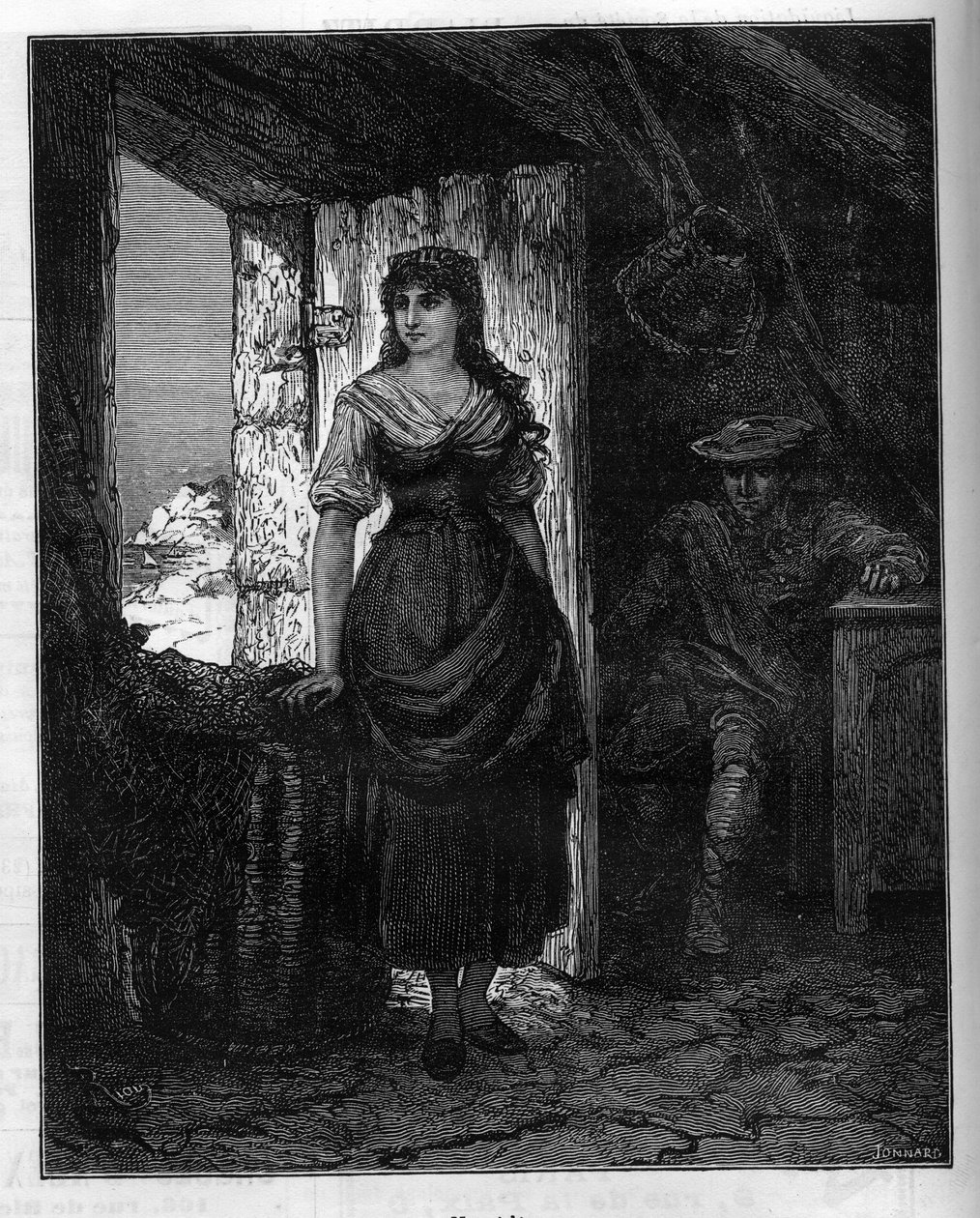 Mercedesin muotokuva, hahmo Alexandre Dumasin (1802-1870) romaanissa Montecriston kreivi (Monte Cristo tai Monte Cristo). Kaiverrus ”” Le Monde Illustréssa”, 30. tammikuuta tekijältä French School