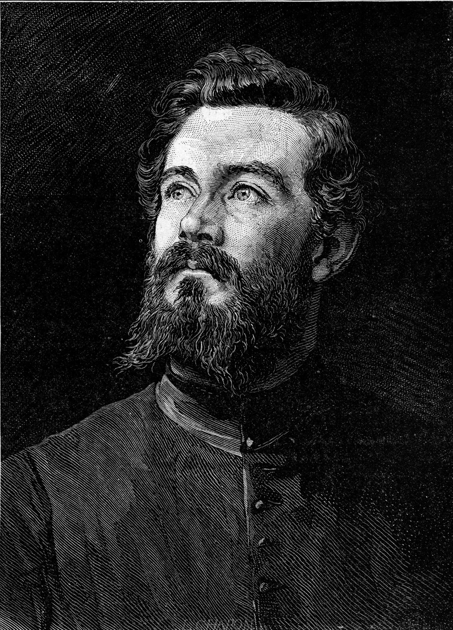 Muotokuva Michel Alexandre Debaizesta (Abbe Debaize) (1845-1879), ranskalaisesta kirkkomiehestä ja matkailijasta. Kaiverrus "" Le Monde Illustré" -julkaisussa nro 1194, 14. helmikuuta 1880. tekijältä French School