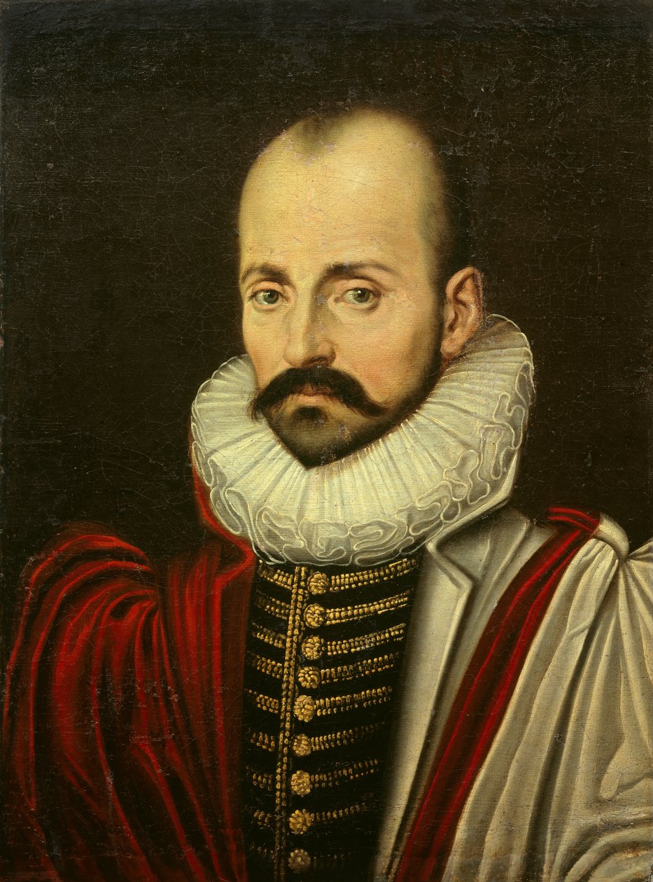 Muotokuva Michel Eyquem de Montaignesta (1533-1592), ranskalaisesta humanistifilosofista. 1600-luvun ensimmäisen neljänneksen ranskalaisen koulukunnan maalaus. Koko 0,70 x 0,52 m tekijältä French School