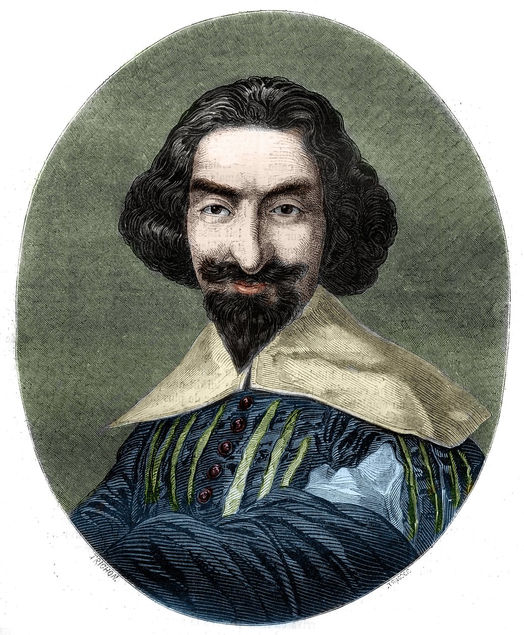Espanjalaisen kirjailijan Miguel de Cervantes Saavedran (1547-1616) muotokuva. Kaiverrus vuodelta 1852 Velasquezin maalauksesta. tekijältä French School