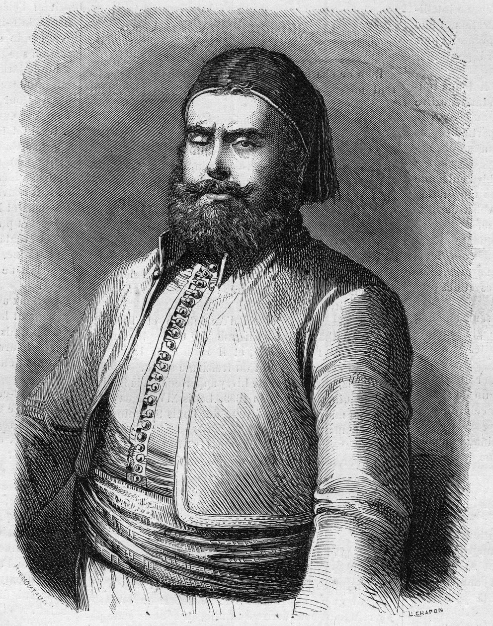 Muotokuva Mohammed Saidista (1822-1863), Egyptin varakuninkaasta (Pasha) Ottomaanien valtakunnan alaisuudessa. Kaiverrus "" Le Monde Illustré" -julkaisussa nro 303, 31. tammikuuta tekijältä French School