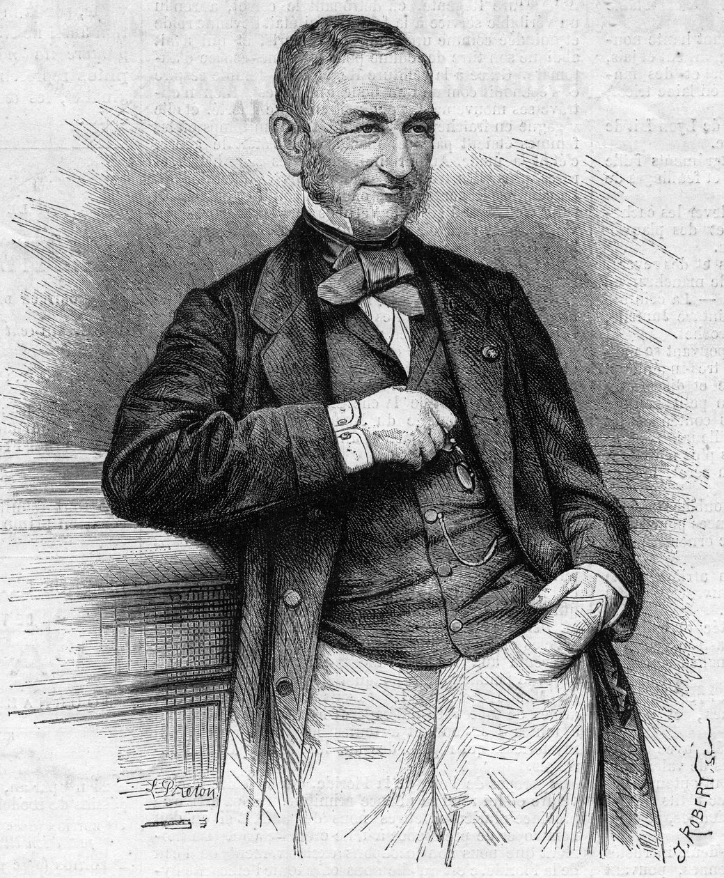 Compagnie Generale des Omnibusin (CGO) hallituksen puheenjohtajan Moreau Chaslonin (Moreau-Chaslon) muotokuva. 1800-luvulla. Kaiverrus "" Le Monde Illustré" -julkaisussa nro 660, 4. joulukuuta 1869. tekijältä French School