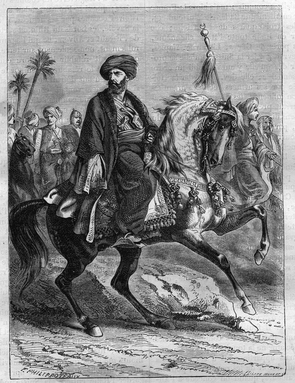 Mourad Beyn (1750-1801), mamelukkipäällikön muotokuva - Kaiverrus vuodelta 1865 Louis Adolphe Thiersin teokseen "Histoire du Consulate et de l