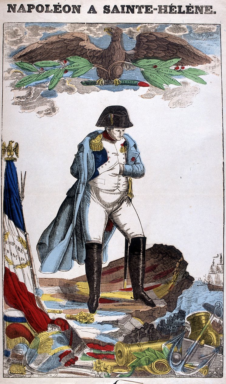 Napoleon Bonaparten muotokuva St. Helenassa. Kuva Epinalista tekijältä French School